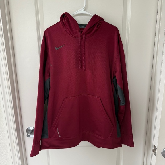 Men's Nike Therma Fit Hoodie Sweater Maroon Red L Large Training Pullover - Picture 1 of 5